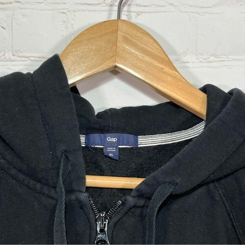 Gap Sweatshirt Boys XL Black Hoodie Zip Up Sweater Drawstring Long Sleeve Fleece